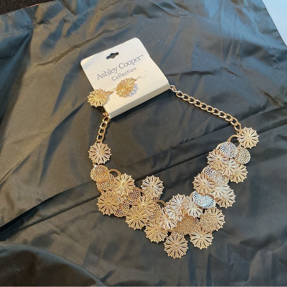 Ashley Cooper Gold Floral Necklace & Earrings Set - Picture 4 of 8